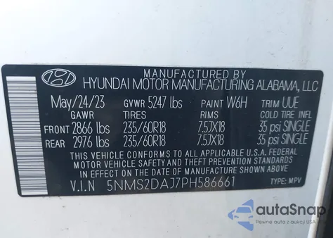 2023 Hyundai Santa Fe Sel from USA, damaged, VIN 5NMS2DAJ7PH586661